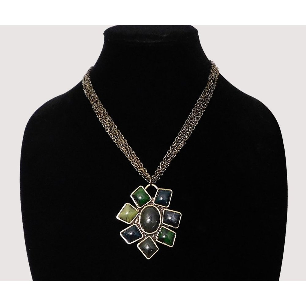 Set Necklace 16-19" Marble Pierced Fishhook Earrings Bracelet Bronze Green Blue - Picture 3 of 13